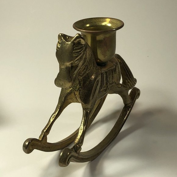Rocking Horse Stallion Pony Solid Brass Christmas Candle Stick Holder in Box - Picture 6 of 11